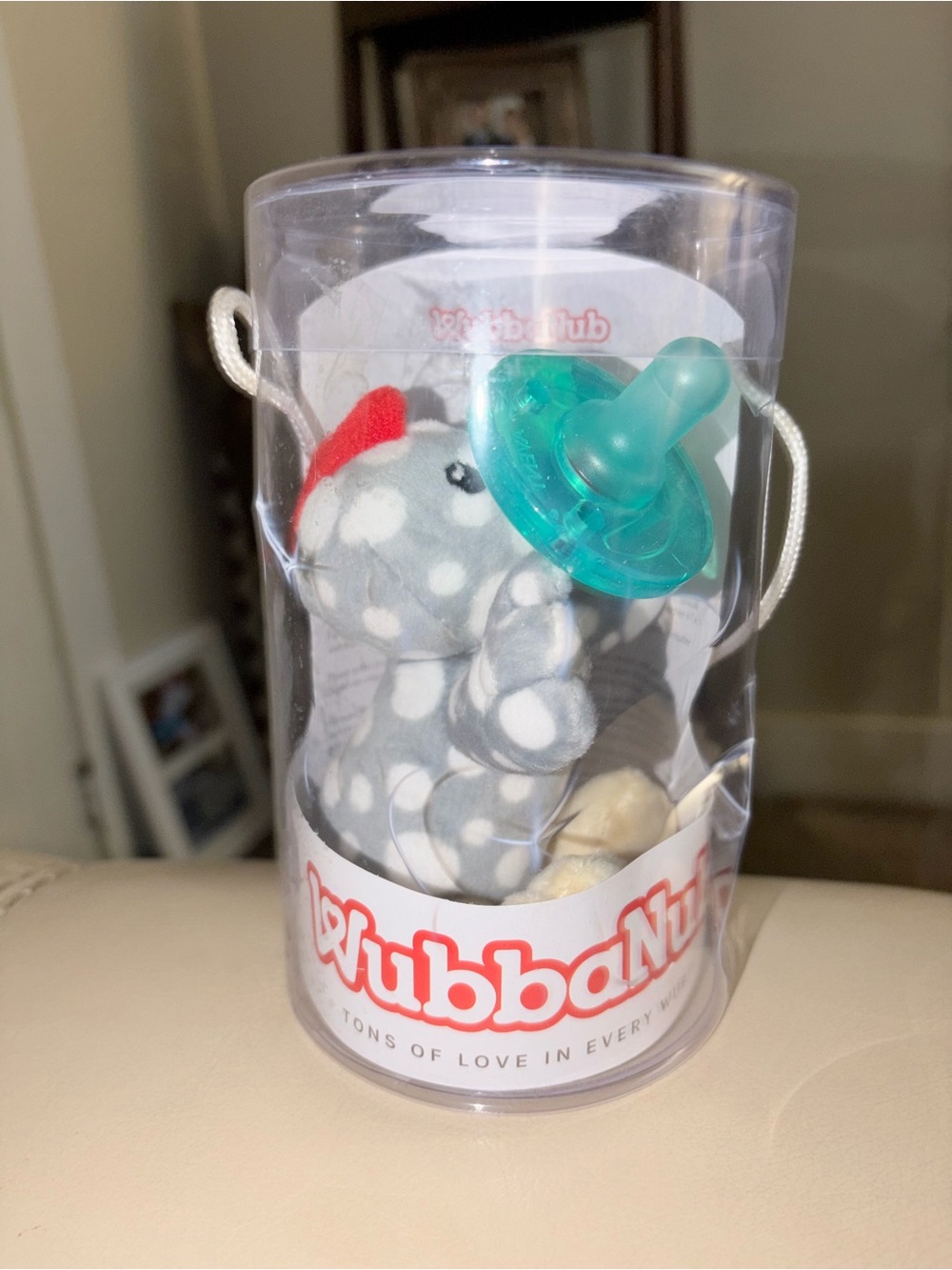 WubbaNub Gray Polka Dot Elephant Pacifier Plush with Teal Pacifier